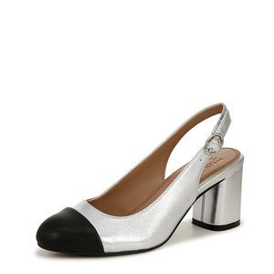 Naturalizer Womens Sophie Cap Toe Slingback Pump Silver Metallic 6.5 W